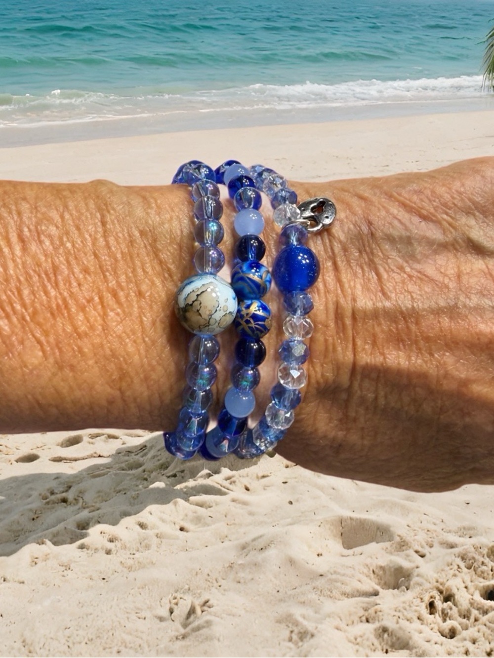 Hand Crafted Blue Multi-Beaded Bracelet Set of 3